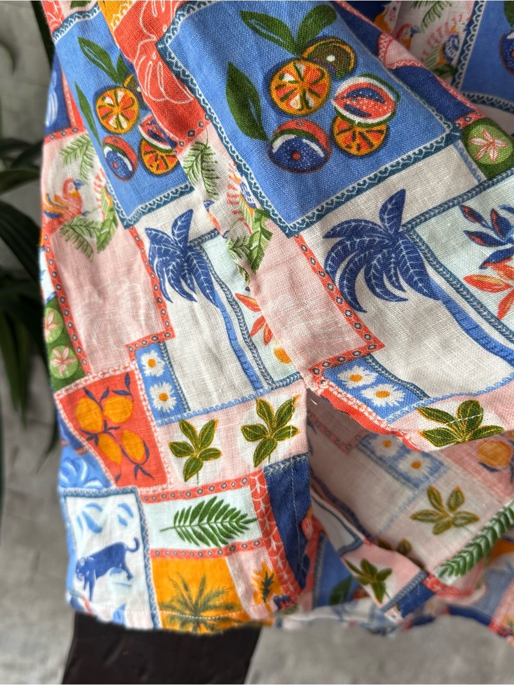 C&C Tropical Vacation Marrakech Multi Patchwork Fruit Print Linen Shirt Size S - Picture 7 of 10